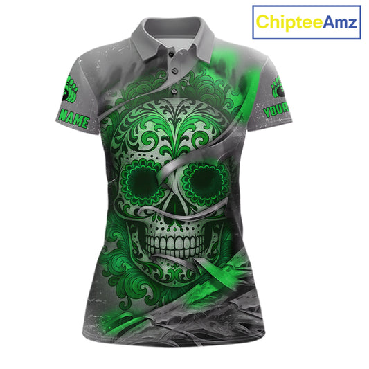 Green Sugar Skull Tattoo Custom Women Bowling Polo, Quarter Zip Shirts,Team Bowling Jerseys NQS11529