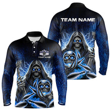 Load image into Gallery viewer, Personalized Skull Bowling Shirt For Men Custom Team Name Lightning Thunder Bowler Jerseys | Blue NQS9747