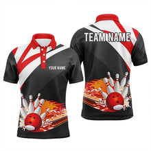 Load image into Gallery viewer, Black and red Men's Bowling polo Shirt Custom flame bowling ball fire Team Mens Bowlers Jerseys NQS7524