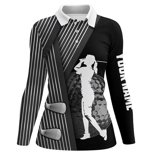 Black and white Women golf polo shirt custom golf clubs team golf shirts, golf tops for ladies NQS7899