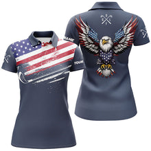 Load image into Gallery viewer, American Flag Eagle Women golf polo shirts custom patriotic team golf shirts, golfer gifts | Navy NQS7905