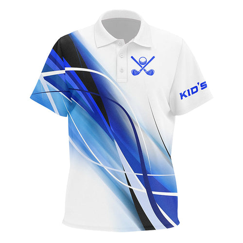 White and Blue Kid golf polos shirts custom Kid golf tops, gifts for the golfer NQS8335