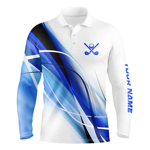 White and Blue Mens golf polo shirts custom men's golf apparel, gifts for the golfer NQS8335