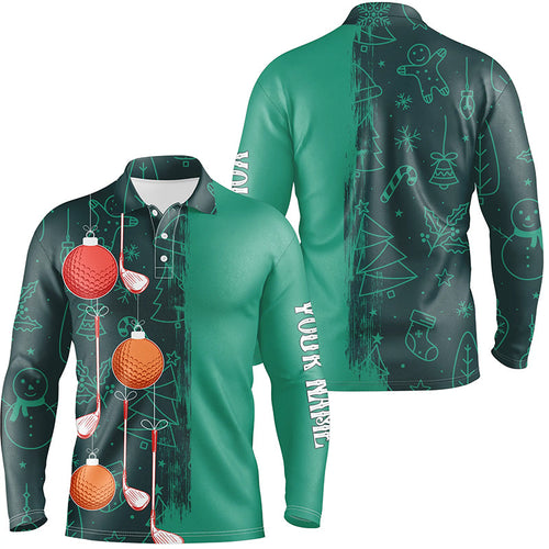 Green Christmas Golf pattern Men golf polo shirt custom Christmas golf outfits, personalized golf gift NQS8791
