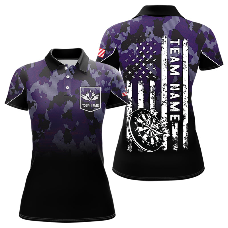 Black and Purple Camo Women Darts Shirts Custom American Flag patriotic Team Darts Jersey NQS11121