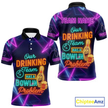 Load image into Gallery viewer, Our Drinking Team has a bowling problem Custom colorful neon funny bowling and beer shirts for men NQS11126