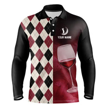 Load image into Gallery viewer, Black and red wine argyle pattern Mens golf polos shirts custom golf shirts for mens NQS9258