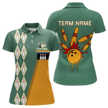 Load image into Gallery viewer, Mint Green &amp; Yellow Retro Bowling Polo, Quarter Zip shirt for Women Custom vintage team bowling jersey NQS9262