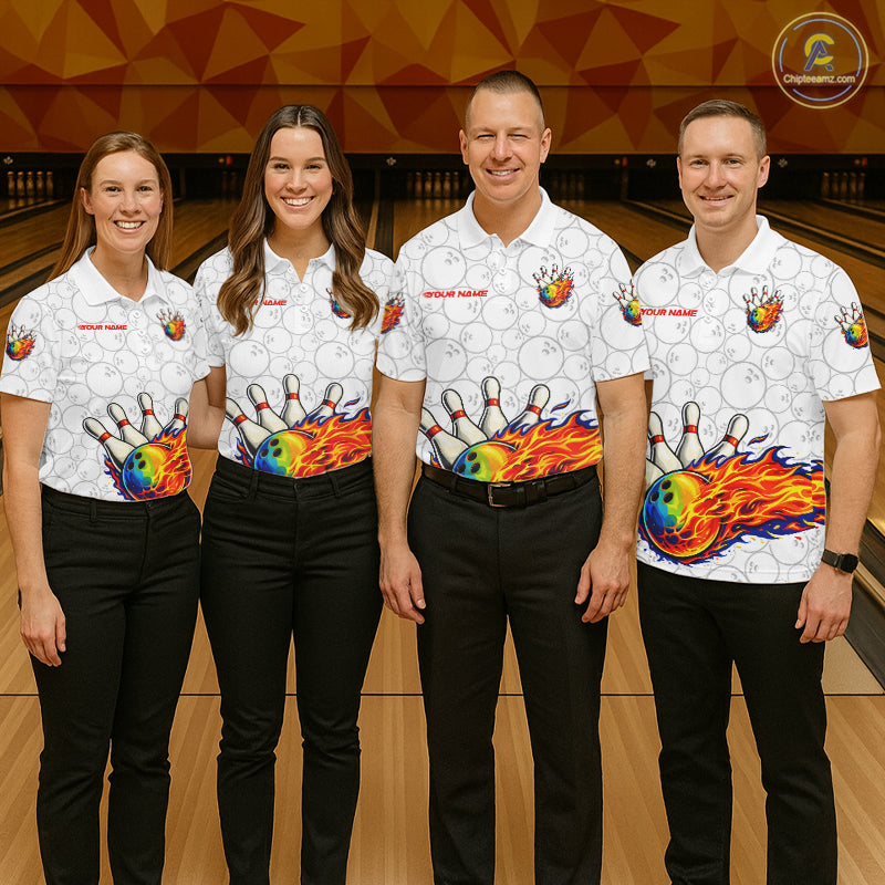 Colorful rainbow flame Bowling Polo, 1/4 zip Shirt For Men Custom white camo Bowling Team jerseys NQS11319