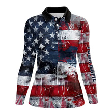 Load image into Gallery viewer, Personalized Polo golf shirts for Women custom grunge American Flag patriotic Ladies golf wears NQS9433