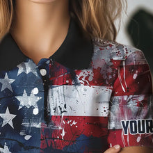 Load image into Gallery viewer, Personalized Polo golf shirts for Women custom grunge American Flag patriotic Ladies golf wears NQS9433