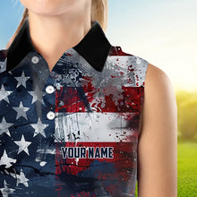 Load image into Gallery viewer, Personalized Sleeveless Polo shirts for Women custom grunge American Flag patriotic Ladies golf wears NQS9433
