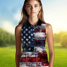 Load image into Gallery viewer, Personalized Sleeveless Polo shirts for Women custom grunge American Flag patriotic Ladies golf wears NQS9433