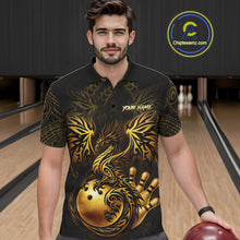 Load image into Gallery viewer, Custom Black And Gold tribal Dragon Bowling Shirts For Men, Dragon Bowling Team Shirts Uniform NQS11534