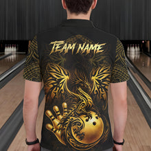 Load image into Gallery viewer, Custom Black And Gold tribal Dragon Bowling Shirts For Men, Dragon Bowling Team Shirts Uniform NQS11534