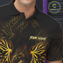 Load image into Gallery viewer, Custom Black And Gold tribal Dragon Bowling Shirts For Men, Dragon Bowling Team Shirts Uniform NQS11534
