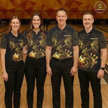 Load image into Gallery viewer, Custom Black And Gold tribal Dragon Bowling Shirts For Men, Dragon Bowling Team Shirts Uniform NQS11534
