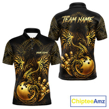 Load image into Gallery viewer, Custom Black And Gold tribal Dragon Bowling Shirts For Men, Dragon Bowling Team Shirts Uniform NQS11534