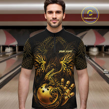 Load image into Gallery viewer, Custom Black And Gold tribal Dragon Bowling Shirts For Men, Dragon Bowling Team Shirts Uniform NQS11534