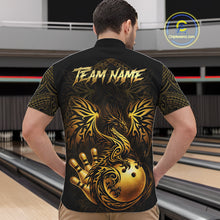 Load image into Gallery viewer, Custom Black And Gold tribal Dragon Bowling Shirts For Men, Dragon Bowling Team Shirts Uniform NQS11534