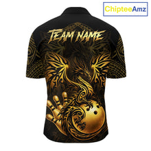 Load image into Gallery viewer, Custom Black And Gold tribal Dragon Bowling Shirts For Men, Dragon Bowling Team Shirts Uniform NQS11534