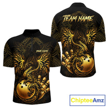 Load image into Gallery viewer, Custom Black And Gold tribal Dragon Bowling Shirts For Men, Dragon Bowling Team Shirts Uniform NQS11534