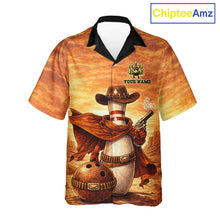 Load image into Gallery viewer, Custom Funny Desert Bowling Cowboy gun bowling team button up shirts, Bowling Hawaiian jerseys NQS11536