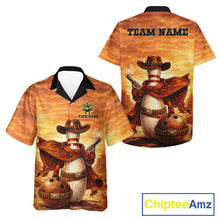 Load image into Gallery viewer, Custom Funny Desert Bowling Cowboy gun bowling team button up shirts, Bowling Hawaiian jerseys NQS11536