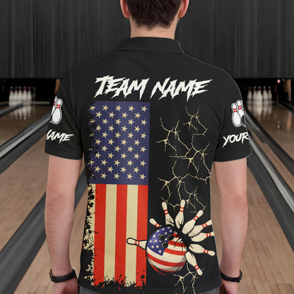 Custom American Flag Skull Bowling shirts For Men, patriotic team Bowling jerseys gift for bowlers NQS11538