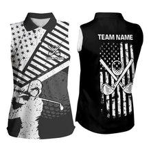 Load image into Gallery viewer, Black and White American Flag Women Sleeveless polo shirt custom patriotic golf apparel team jerseys NQS9605