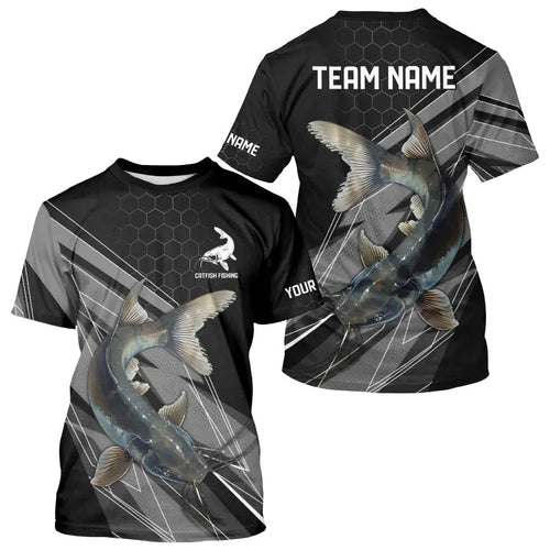 Personalized Black camo Catfish Fishing Jerseys, Catfish Long Sleeve Fishing Tournament Shirts NQS9750