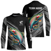 Load image into Gallery viewer, Personalized Black camo Rainbow Trout Fishing Jerseys, Trout Long Sleeve Fishing Tournament Shirts NQS9751