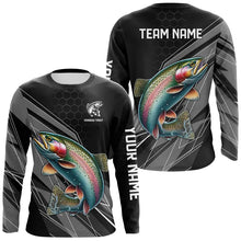 Load image into Gallery viewer, Personalized Black camo Rainbow Trout Fishing Jerseys, Trout Long Sleeve Fishing Tournament Shirts NQS9751