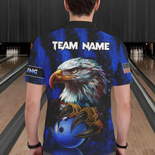 Load image into Gallery viewer, American Flag Eagle Mens Bowling Polo, 1/4 Zip Shirt Custom Name Patriotic Bowling Team Jersey | Blue NQS9755