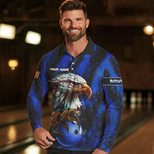 Load image into Gallery viewer, American Flag Eagle Mens Bowling Polo, 1/4 Zip Shirt Custom Name Patriotic Bowling Team Jersey | Blue NQS9755
