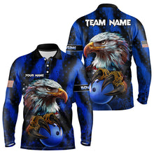 Load image into Gallery viewer, American Flag Eagle Mens Bowling Polo, 1/4 Zip Shirt Custom Name Patriotic Bowling Team Jersey | Blue NQS9755