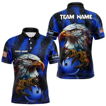 Load image into Gallery viewer, American Flag Eagle Mens Bowling Polo, 1/4 Zip Shirt Custom Name Patriotic Bowling Team Jersey | Blue NQS9755