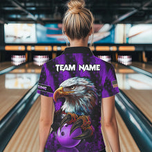 Load image into Gallery viewer, American Flag Eagle Women Bowling Polo, 1/4 Zip Shirt Custom Patriotic Bowling Team Jersey | Purple NQS9756
