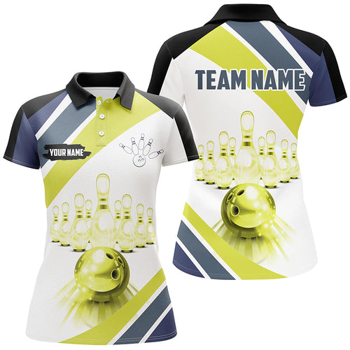 Lime green Light Bowling Polo Shirt for Women Custom Bowling ball and pins Team League Jerseys NQS7534