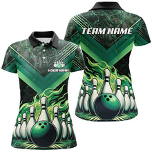 Load image into Gallery viewer, Womens Bowling polo, quarter zip shirts Custom Flame bowling team Jerseys, gift for bowlers | Green NQS7674