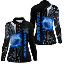 Load image into Gallery viewer, Black and Blue fire golf ball broken glass custom Women golf polo shirts, golf gifts for ladies NQS7676