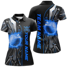 Load image into Gallery viewer, Black and Blue fire golf ball broken glass custom Women golf polo shirts, golf gifts for ladies NQS7676