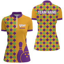 Load image into Gallery viewer, Orange Purple Argyle pattern Halloween custom bowling shirts for Women, Bowling Team League Jerseys NQS8552