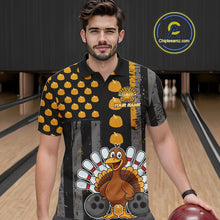 Load image into Gallery viewer, Funny Bowling Shirts For Men Pumpkin American Flag Turkey Thanksgiving Custom Team turkey bowl shirts NQS10943