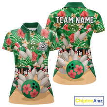 Load image into Gallery viewer, Green tropical flower Bowling Polo, Quarter Zip Shirts For Women Custom bowling team jersey NQS10945