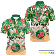 Load image into Gallery viewer, Green tropical flower Bowling Polo, Quarter Zip Shirts For Men Custom bowling team jersey NQS10945