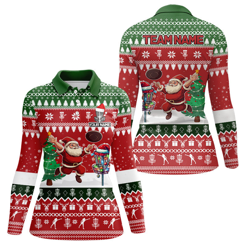 Funny ugly Christmas Santa Women Disc golf polo shirt Custom Team Name Disc Golf Jersey Xmas Outfit NQS9028