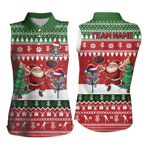 Funny ugly Christmas Santa Women disc golf sleeveless polo Shirt Custom Team Disc Golf Jersey NQS9028