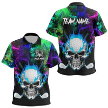 Load image into Gallery viewer, Colorful smoke Skull Golf Polo shirts for Kid Custom Team Golf Jerseys, unique golf gifts NQS9610