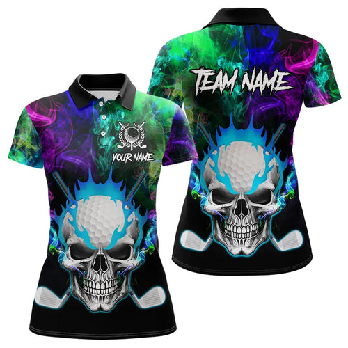 Colorful smoke Skull Golf Polo shirts for Women Custom Team Golf Jerseys, unique golf gifts NQS9610